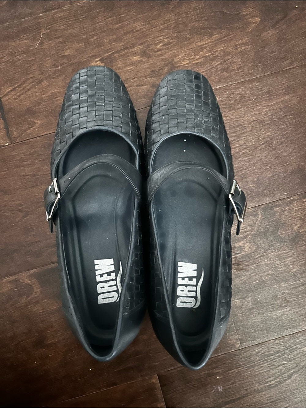 DREW Black Woven Mary Jane Flat with Buckle